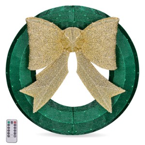 Syemin Wreaths 24" Outdoor Christmas Wreath Decoration, Lighted Metal Wreath for Front Door Gate Wall Indoor Outdoor Holiday Party, Green, 5"*24"*24" - 1 of 4