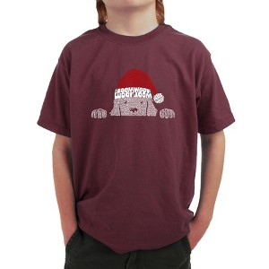 LA Pop Art Christmas Peeking Dog - Boy's Word Art T-Shirt - 1 of 4