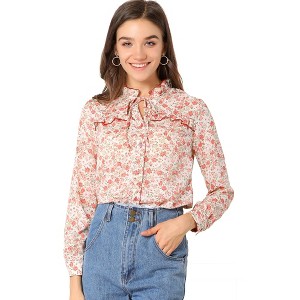 INSPIRE CHIC Women's Ruffle Collar Long Sleeve Button Down Floral Blouses - 1 of 4