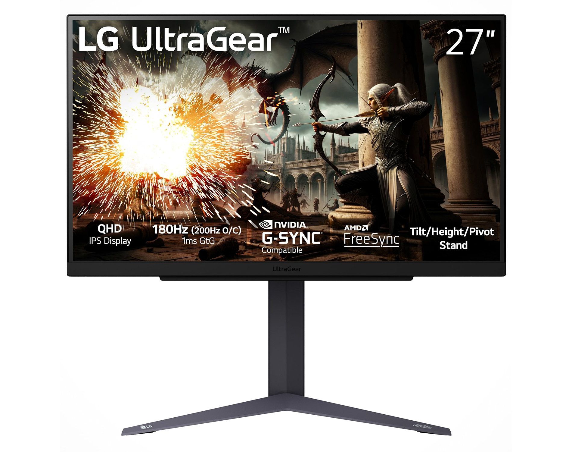 LG 27" UltraGear QHD 1440P 180Hz 1ms G-Sync Compatible IPS Gaming Monitor