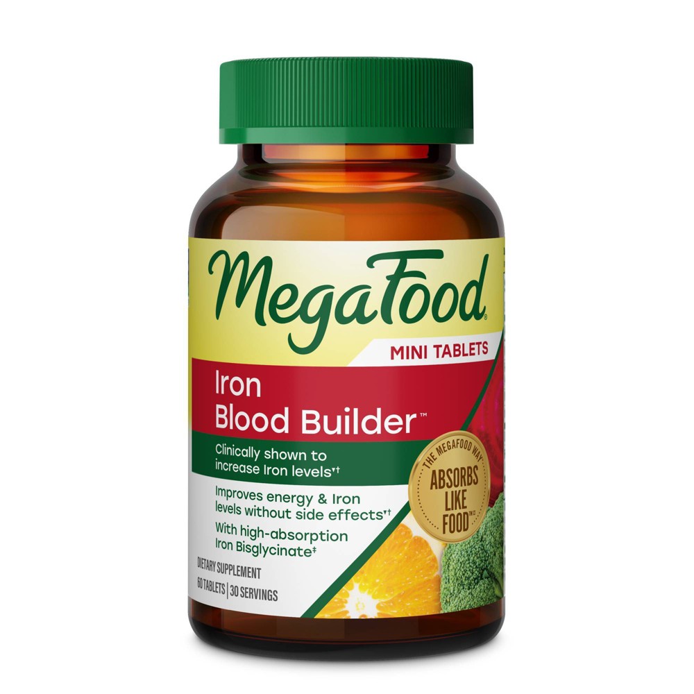 MegaFood Blood Builder Vegan Iron Supplement with Vitamin C, Mini Tablets - 60ct