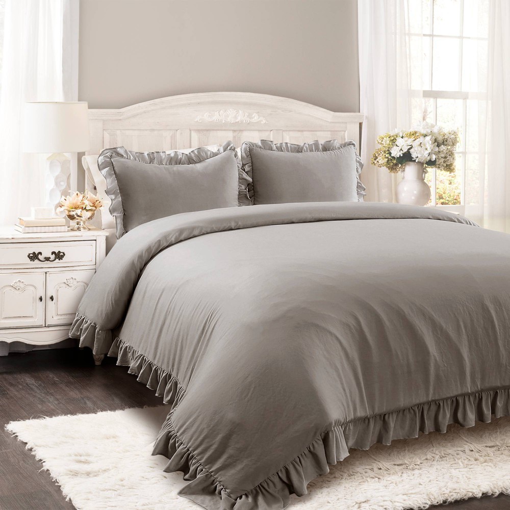 Photos - Duvet 3pc Full/Queen Reyna Comforter Set Gray - Lush Décor