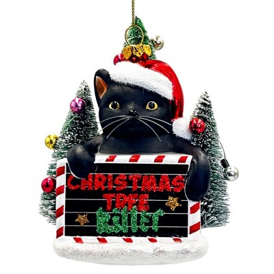 Christmas Tree Killer Funny Black Cat Glass Christmas Ornament, Whimsical Funny Tree Decor| OrnamentallyYou
