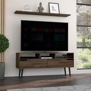 56" Wood TV Stand with Two Drawers, TV Console Table with Three Open Shelves, and Large Top Surface for Living Room and Bedroom - 1 of 4