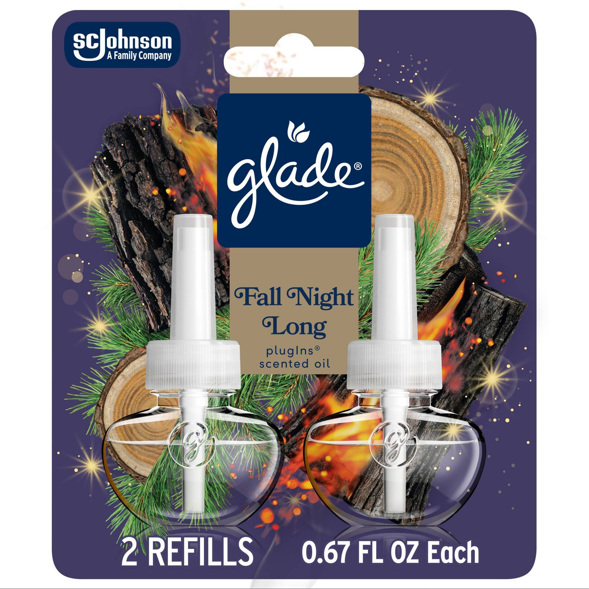 Glade Air Freshener Plug Ins Holiday Scented Oil Diffuser Refills - Fall Night Long - 1.34 fl oz/2pk