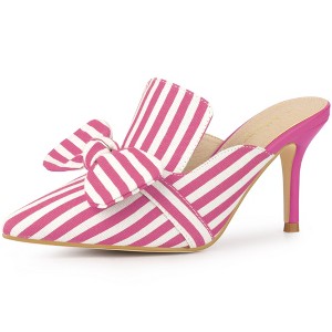 Allegra K Women's Pointed Toe Stripe Bow Slip-on Stiletto Heel Slides Mules - 1 of 4