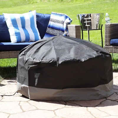Heavy-Duty Black and Gray Round Fire Pit Cover, 80" x 25"