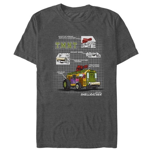 Men s Teenage Mutant Ninja Turtles Shellraiser Schematic T shirt Charcoal Heather 2x Large Target