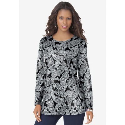 Roaman's Plus Size Cotton Ultimate Long Sleeve Crewneck Tee