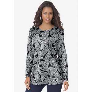 Roaman's Plus Size Cotton Ultimate Long Sleeve Crewneck Tee - 1 of 4