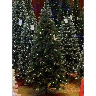 6FT Pre-lit Artificial Christmas Tree with Warm White Lights, Red Pine Cones & Foldable Stand – Holiday, Party & Home Decor, Green