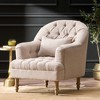Fabric Tufted Armchair with Weathered Oak Legs and Matching Throw Pillow for Living Room - 3 of 4