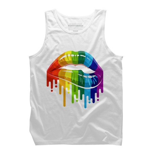 Design By Humans Rainbow Pride Lip Melt By COVI Tank Top - White - Large