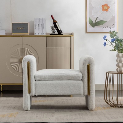 Upholstered Bench With Back Vanity Stool Chair,Entryway Ottoman Foot Stool With Golden Line For Makeup Room Living Room Bedroom-Cuddlewood