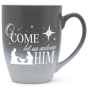 Elanze Designs O Come Let Us Adore Him Two Toned Ombre Matte Gray and White 12 ounce Ceramic Stoneware Coffee Cup Mug - 1 of 4
