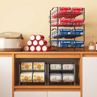 MaseiKar 4 Tiers Can Organizer Rack, 48 Cans Soda Can Dispenser Organizer for Refrigerator, Set of 2 Stackable Beverage Dispenser Rack