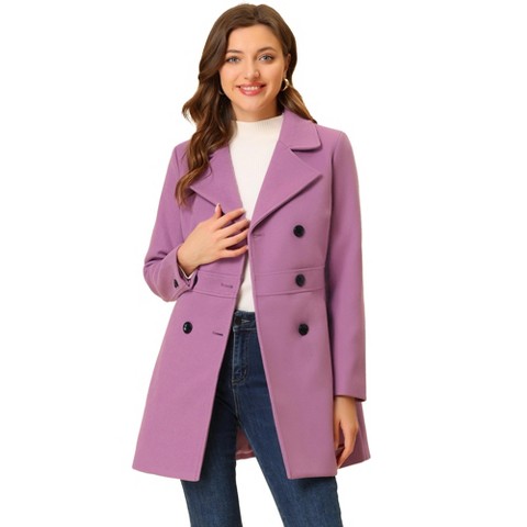 Женские куртки Allegra K Notched Lapel Double Breasted Long Trench Coat Purple Large