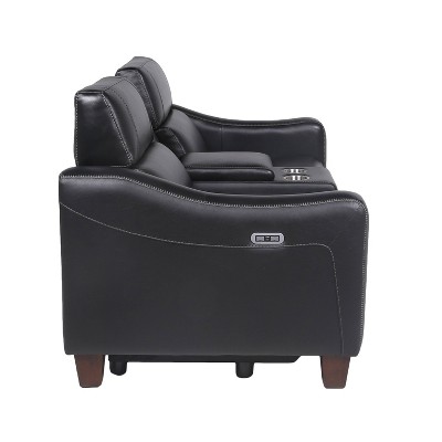 Black Faux Leather Power Reclining Loveseat with Storage and Cup Holder