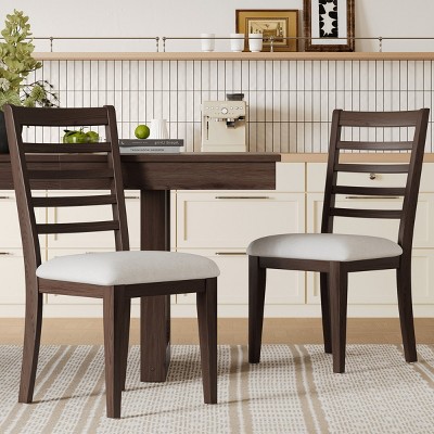 Modern Armless High Ladder Back Dining Chair Set of 2,Fabric Upholstered Kitchen Dining Chair,Farmhouse Rubber Wood Dining Chair-Coolbibila
