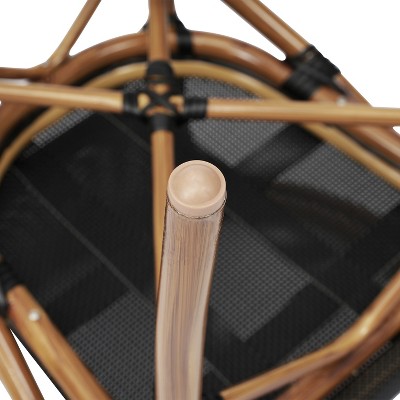 Marseille Black Textilene and Natural Bamboo Print Aluminum Bistro Chairs