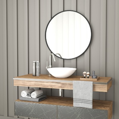 30" Black Round Metal Frame Accent Wall Mirror