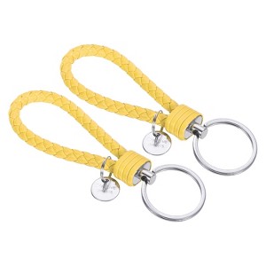 Unique Bargains Braided PU Leather Wallet Keychain with Stainless Steel Key Rings 2 Pcs - 1 of 3