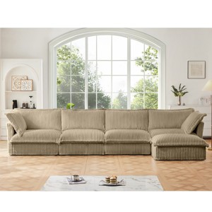 L-Shaped Convertible Sectional Sofa,4 Seat Sofa With Suppleness Armrests And 2 Big Pillows,Sectional Sofa For Living Room-Cuddlewood - 1 of 4
