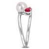 EVERLY JEWELRY | Sterling Silver 6-6.5mm Cultured Freshwater Pearl and 5/8 CT TGW Created Ruby Bypass Ring - 2 of 4