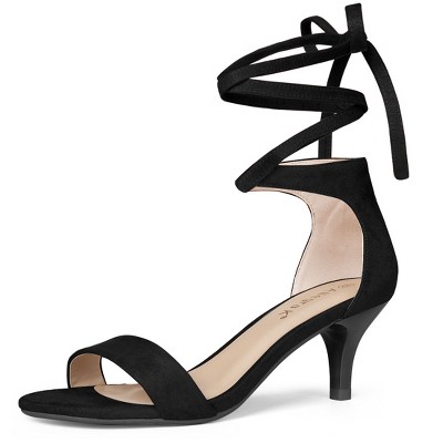 Allegra K Women's Kitten Heel Open Top Lace-Up Sandals