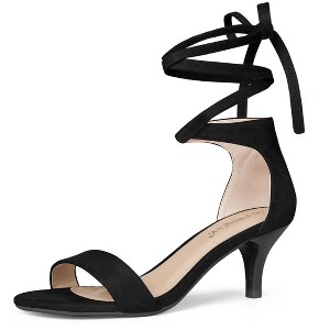 Allegra K Women's Kitten Heel Open Top Lace-Up Sandals - 1 of 4