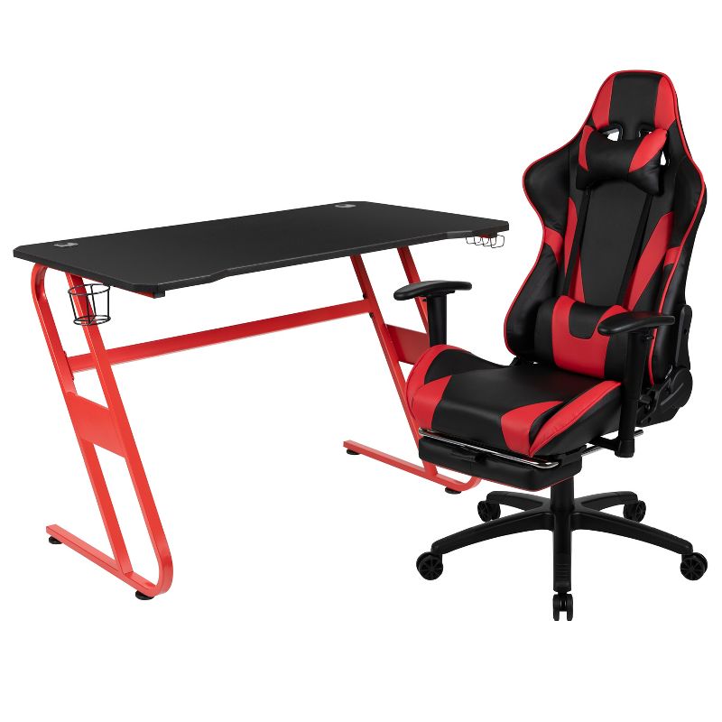 BlackArc Echo Gaming Desk & Chair Set: Black & Red Faux Leather Reclining Gaming Chair; Gaming Desk with Headphone Hook and Cupholder, 1 of 15
