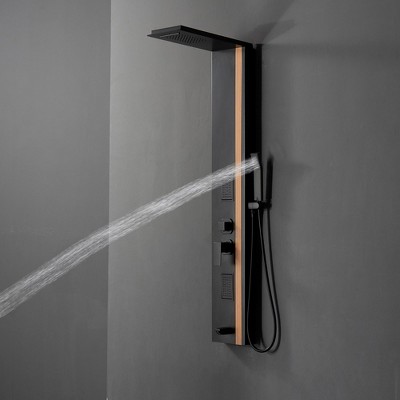Black and Bamboo Stainless Steel Shower Panel System