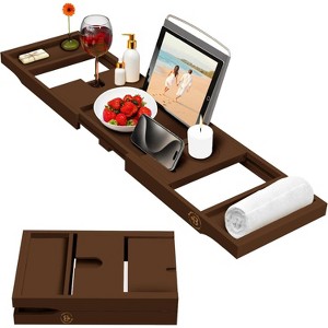 Bathtub Tray for Tub - Bamboo Expandable Bath Tray with Wine, Book & Tablet Holder - Luxurious Tub Tray, Bath Caddy, Foldable, Christmas Gift - 1 of 4