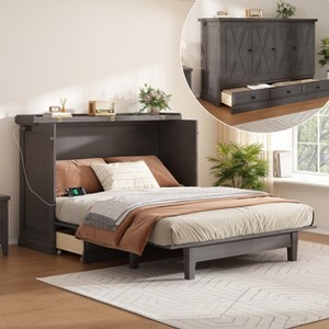 Merax Farmhouse Murphy Bed Cabinet with USB Charging Station Storage Space - 1 of 4