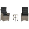 vidaXL 3 Piece Bistro Set with Cushions Gray Poly Rattan - 2 of 4