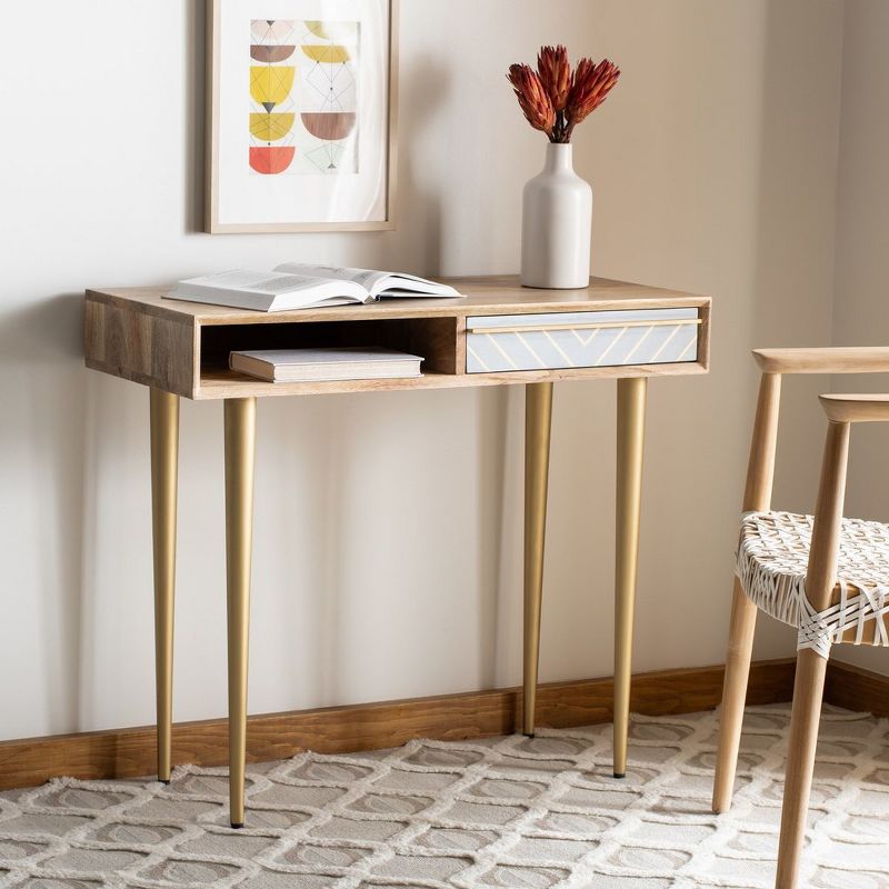 Leni Desk - Natural/Grey Concrete/Brass Legs - Safavieh, 2 of 10