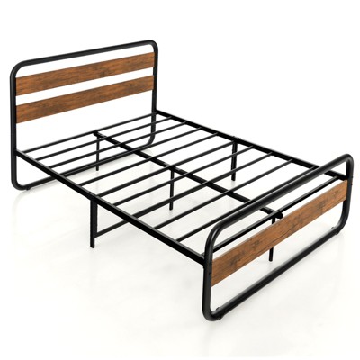 Infans Full Metal Bed Frame Arc Platform Headboard Footboard Mattress Foundation Black