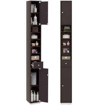 Tangkula Tall Slim Bathroom Storage Cabinet Linen Tower w/Drawer Adjustable Shelves