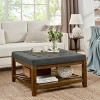1 Piece Classic Linen Fabric Upholstered Coffee Table,Square Footrest With Beech Wood Open Storage Shelf,Wooden Coffee Table-Cuddlewood - 2 of 4
