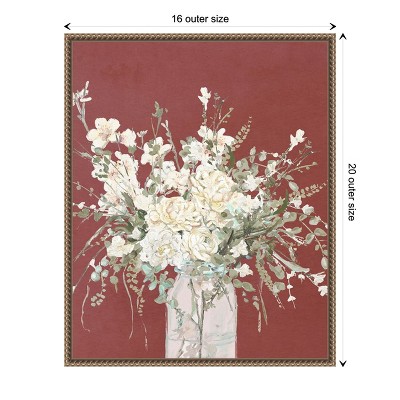Beaded Gold Framed Floral Canvas Wall Art with Glass Vase