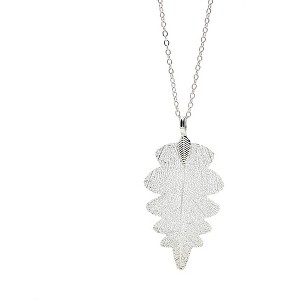 18K Gold and White Gold 24" Handmade Natural Oak Leaf Pendant Necklace - 1 of 3