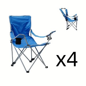 UBSSO 4pcs Camping Chair, Outdoor Portable Picnic Folding Fishing Chair with 2 Cup Holder for Sports, Beach And Camping,Blue - 1 of 4