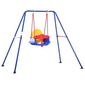 Outsunny Baby Swing Set for Backyard Indoor/Outdoor, Solid Metal Frame with Baby Seat Harness for Kid Age 6-36 Months - 1 of 4