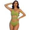 Womens One Shoulder Tankini Sets Hollow Sexy Textured Swimwear Sets Cute Swimsuit for Beach Summer Vacation - 3 of 4