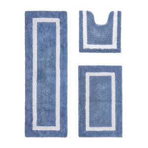 Hotel Bath Rug 100% Premium Cotton Tufted Weave Two Tone Reversible 3 Piece Bathroom Rug Set, Super Soft & Water Absorbent, Machine Washable Bathmat - 1 of 4