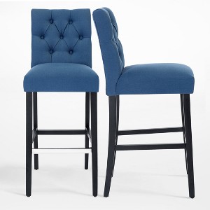 WestinTrends 29" Linen Fabric Tufted Bar Stool (Set of 2) - 1 of 4