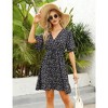 WhizMax Women's Summer V Neck Ruffle Mini Dress Floral Casual High Waist Short Swing A-line Formal Dress with Belt - 4 of 4