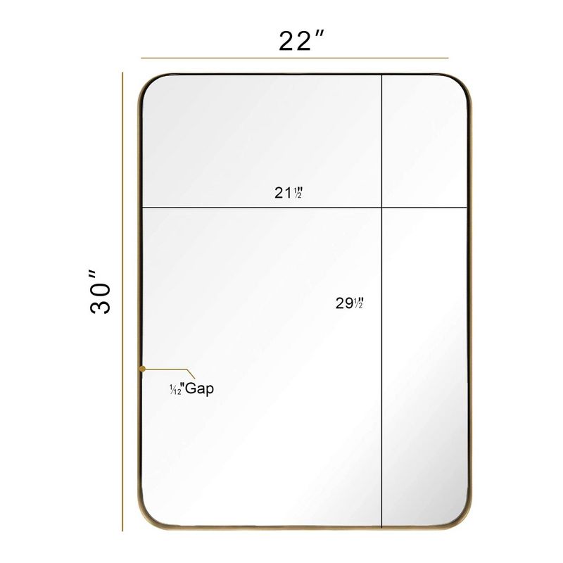ANDY STAR Modern Decorative 22 x 30 Inch Rectangular Wall Mounted Hanging Bathroom Vanity Mirror with Stainless Steel Metal Frame, Brushed Gold, 5 of 7