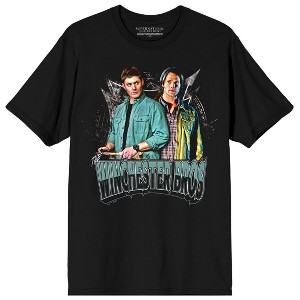 Supernatural Winchester Bros Sam & Dean with Stake on Black Short Sleeve Adult T-Shirt - 1 of 3