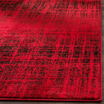 Red and Black Square Synthetic Area Rug